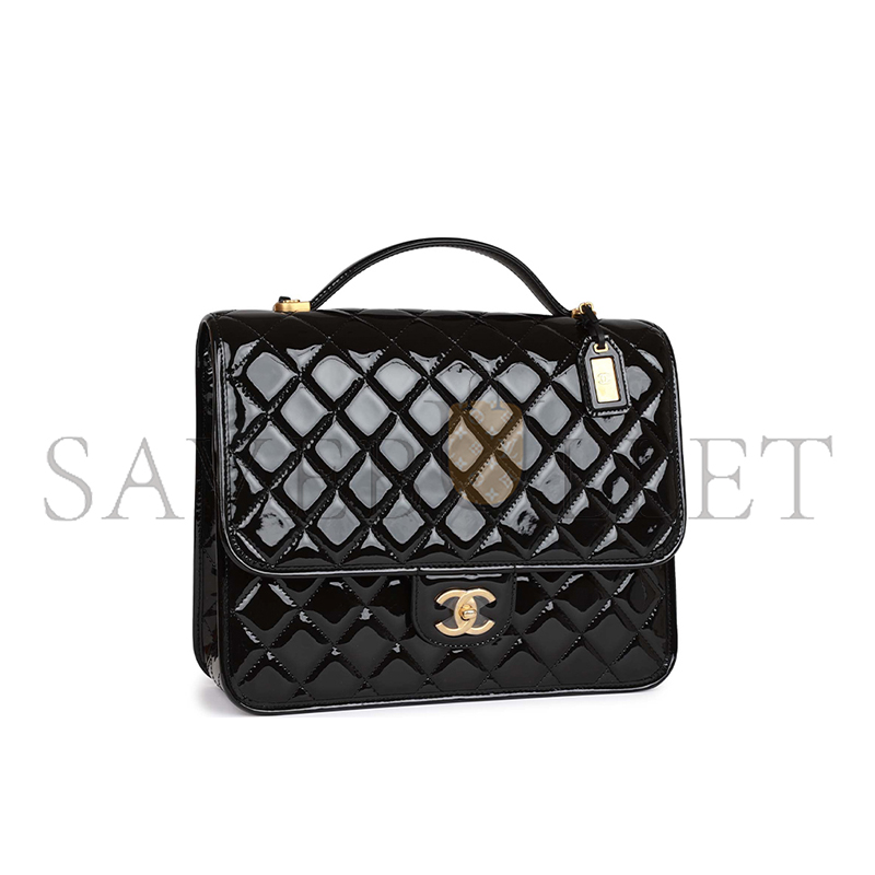 CHANEL LARGE FLAP BACKPACK BLACK PATENT ANTIQUE GOLD HARDWARE (30*23*10cm)